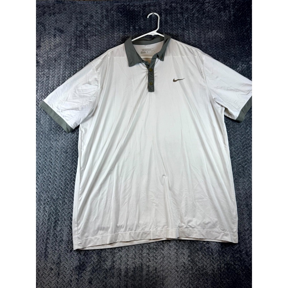 Nike Golf Tour Performance Polo SHirt Mens XL Beige Dri Fit Stretch Swoosh Logo